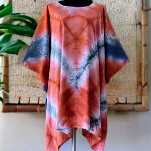 Coral Gray Tie Dyed Dolman Sleeve Cover Up Poncho Top (#53)